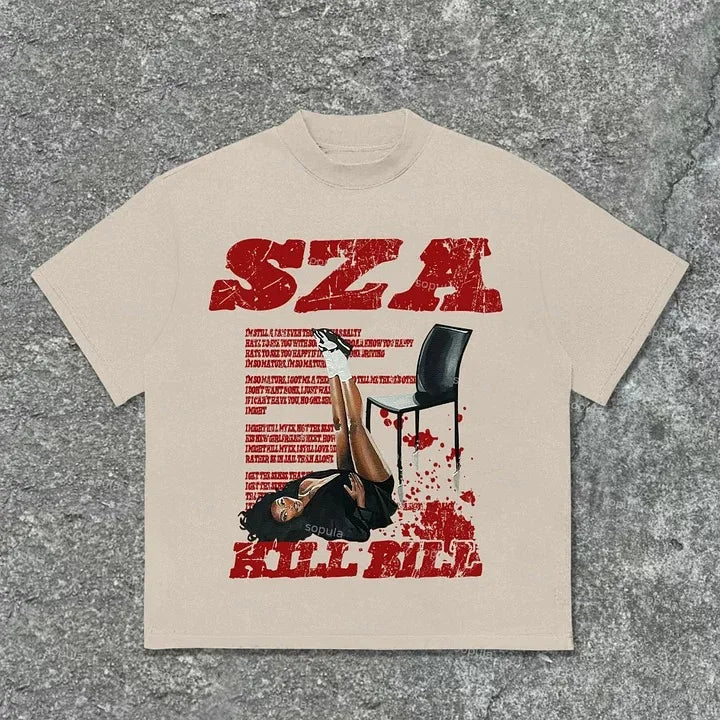 SZA Print Kill Bill Retro Graphic Cotton T-Shirt for Men