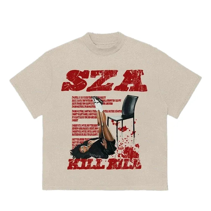 SZA Print Kill Bill Retro Graphic Cotton T-Shirt for Men