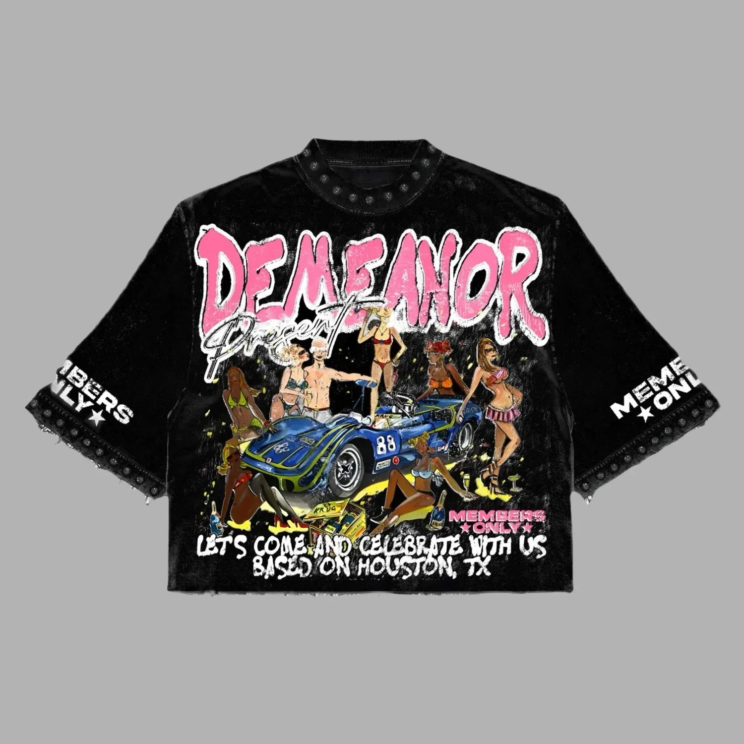 Harajuku Klein Stone Embroidery Crop Tee