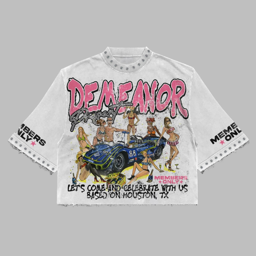 Harajuku Klein Stone Embroidery Crop Tee