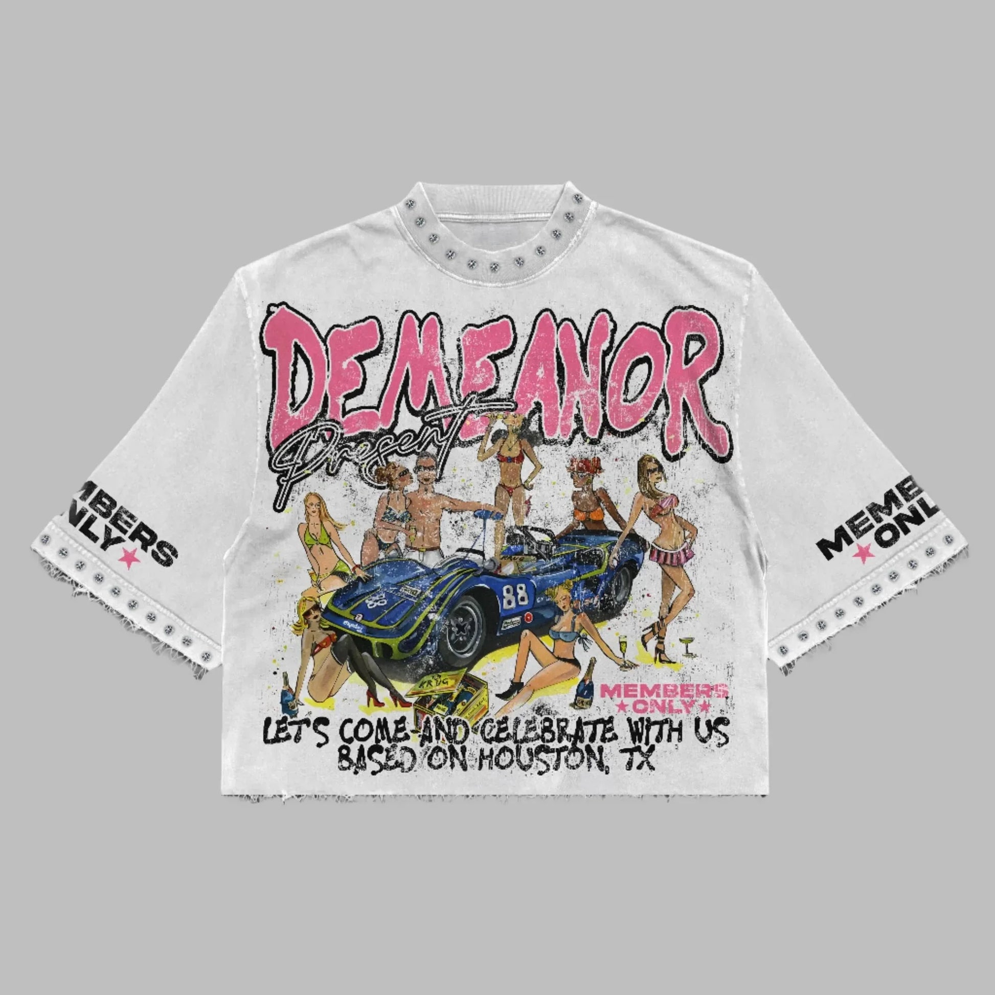 Harajuku Klein Stone Embroidery Crop Tee