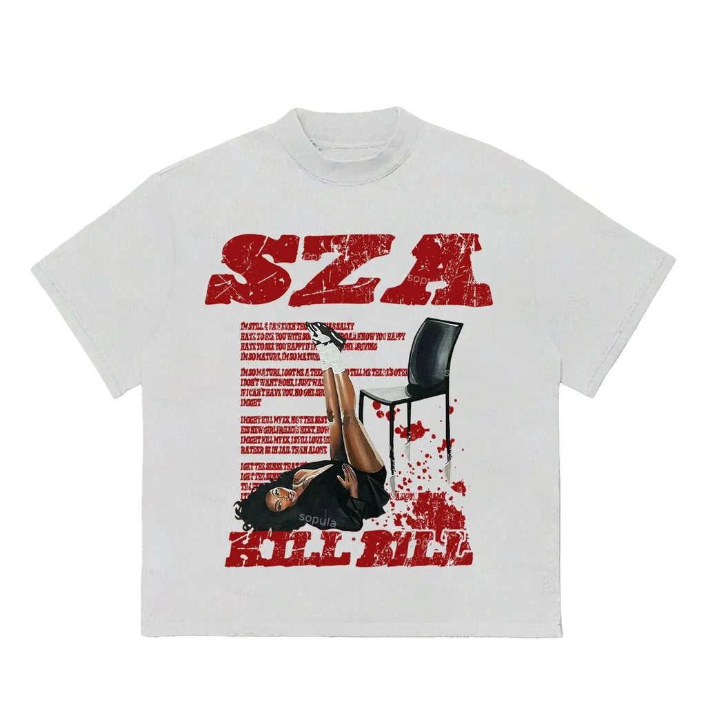 SZA Print Kill Bill Retro Graphic Cotton T-Shirt for Men